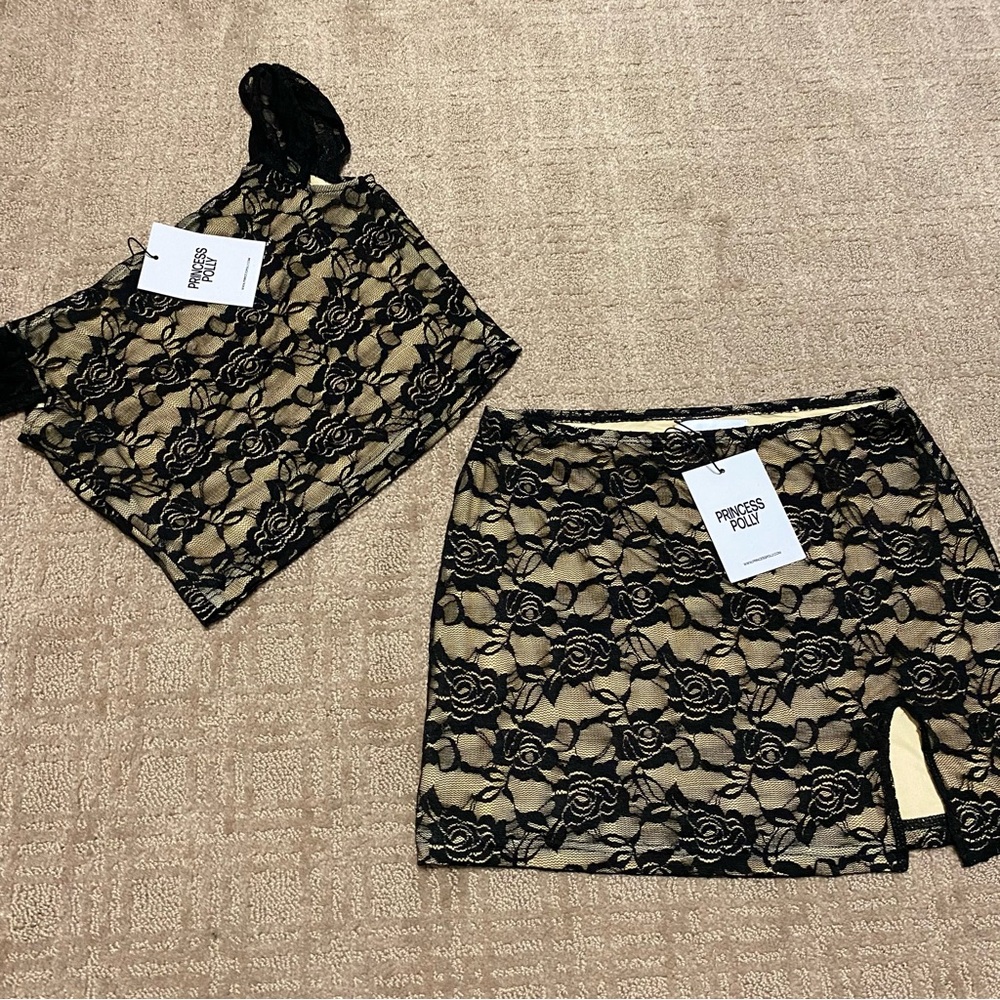 NWT {Princess Polly} Santoro Lace Set | Black + Tan ~ Size US 4 - Picture 5 of 16